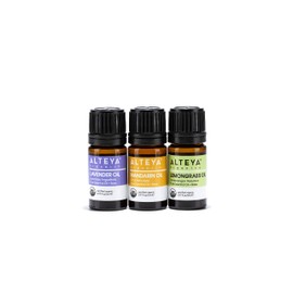 Alteya Organic Essential Oils Set Pure Enjoyment Organic Certified Lavender Mandarin Lemongrass 3 Bottles x 0.17 fl oz / 5 ml Pure Essential Oils + Base / Carrier Oil
