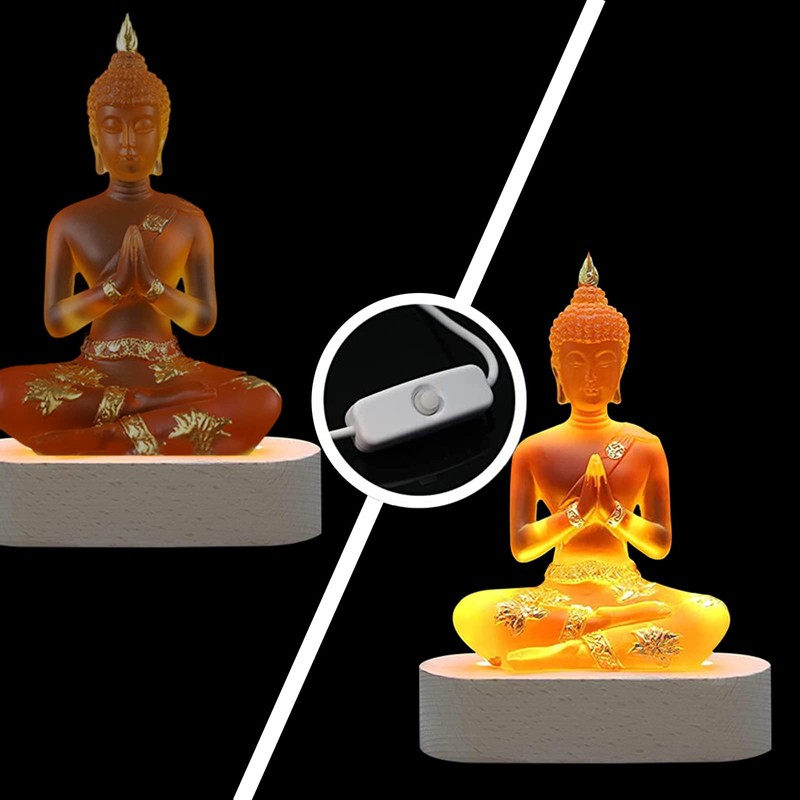 YUEFUDU 7-inch Buddha Statue Collection with LED lamp Base -