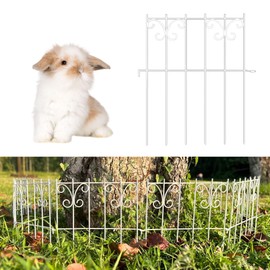 ShopLaLa Decorative Garden Fencing (10 Panels) 12in(L) x 16.5in(H) Rustproof White Metal Wire Animal Barrier Fence, Butterfly Pattern Edge for Landscape Outdoor Decor, Dog Pet Fences for Yard No Dig