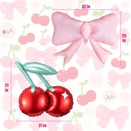 Cherry and Pink Bow Balloons She is the Cherry On Top Party Decorations Cute Cherry Foil Balloons Red Fruit Mylar Balloons for Cherry Summer Themed Birthday Party Decoration Baby Shower