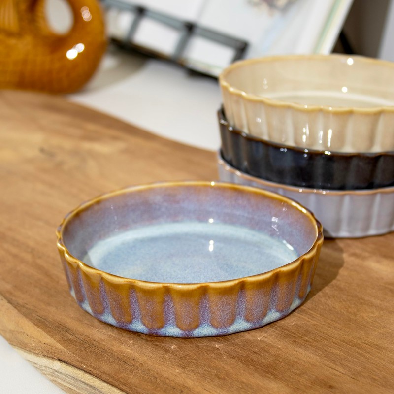 Set Of 4 Reactive Glaze Round Oven Dishes Ceramic Dark