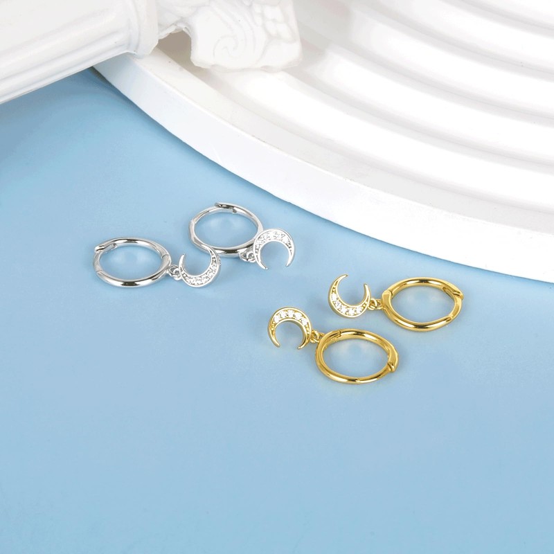 SILBERTALE Moon Dangle Hoop Earrings 925 Sterling Silver Cubic Zirconia