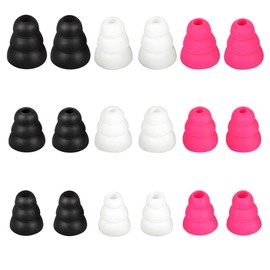 Earbud Tips Triple Flange Covers, 9 Pairs S/M/L Size Noise Isolating Silicone Cushion With 3.8mm Connector Hole, Fit for Most in-Ear Earphones