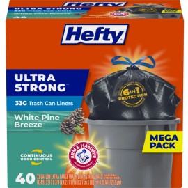 33 gallon Trash Bags, Large Trash Bags, Black, White Pine Breeze Scent, 40 Bags