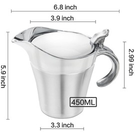 Premium Stainless Steel Thermal Gravy Boat, Sauce Jug with Hinged Lid and Gift Box (450 ml) - Double Walled - Dinner, Restaurants, Parties, Christmas