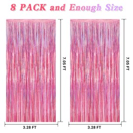 8 Pack Pink Backdrop, 3.28 FT x 7.05 FT Fringe Curtains, Metallic Glitter Pink Fringe Party Streamer Foil Curtains Tinsel Backdrop, Pink Decorations Bachelorette Party Supplies Birthday Decor