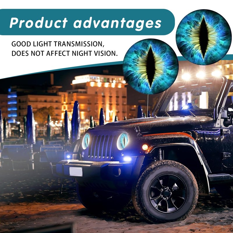 Damwot Beast Eyes Headlamp Decals for Jeep Headlights, 3D Round