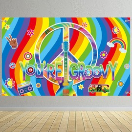 60's Party Decorations Hippie Groovy Backdrop, 60's Theme Party Decorations, Hippie Decor, Party Backdrop, Hippie Groovy Backdrop 60s Party Sign Scene Setters Wall Decoration Banner(180 x 110 cm)