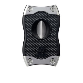Colibri Premium SV-Cut 2 in 1 Cigar Cutter - Ergonomic Stainless Steel V-Cut and Straight Cut Style Spring-Loaded Blade, Ideal for up to 60+ Ring Gauge - Gift for Cigar Enthusiasts (Black & Chrome)