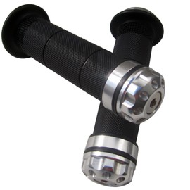 MotorToGo Silver CNC Aluminum 7/8" Handlebar Bar Gel Rubber Grips with CNC Bar-End Cap for 2018 Honda Grom 125
