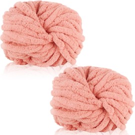 Duscdesp 2 Pack Chunky Yarn for Hand Knitting,240g Super Chunky Yarn for Crochet,Thick Wool Yarn,Chenille Chunky Blanket Yarn for Hats Scarf Blankets Cushion Cat Bed(Light Pink)