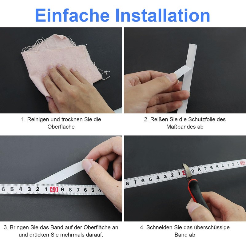 4 Stk Selbstklebendes Maßband, 1M Skalenbandmaß, Stahllineal Selbstklebendes, Maßband zum