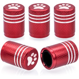 MEAJOO 5PCS Cat Dog Paw Tire Valve Stem Caps, Aluminum Air Caps Cover, with Plastic Liner Corrosion Resistant Leak-Proof, Universal for Cars, SUVs, Bikes, Trucks and Motorcycles (Red)