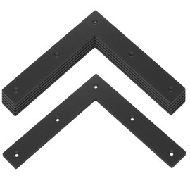 6 Pcs Black Flat L Bracket, 9½" Steel Mending Plate Flat Corner Braces Repair Joint Right Angle Plate for Wood House Furniture Timber Thickness: 3 mm, Size: 9½" x 9½" x 1⅝"