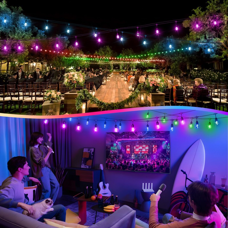 Larkvue 100FT(2x50FT) RGB Solar Outdoor String Lights with Remote, Multicolor&Warm