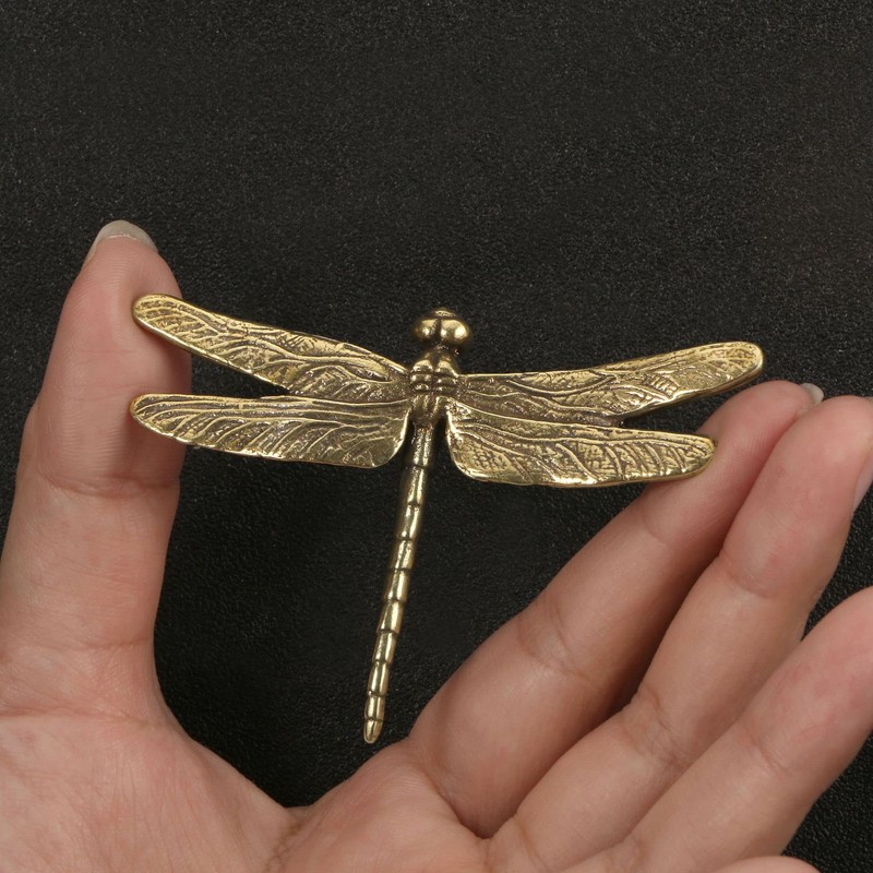 3pcs Gold Dragonfly Sculpture Solid Metal Insect Ornament Mini Insect