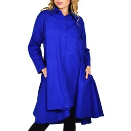 Dare2BStylish Hi Low Button Down A Line Swing Dress Shirt Top Reg and Plus Sizes Royal Blue