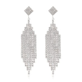 Chandelier Earrings for Women Long Tassel Rhinestones Earrings for Brides Sparkling Earrings for Wedding Prom (B: chandelier earrings)