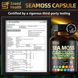 SoundHealth Wild Organic Irish Sea Moss and Shilajit - 8000mg Sea Moss, 10000mg Shilajit, Ashwagandha 2000mg, Ginseng, Vitamin C, Vitamin D3, Black Seed Oil - 2 Bottles of 60 Capsules1