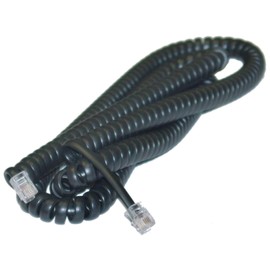 MarginMart Telephone Handset Cord (Voice), 4P4C RJ22 Male to RJ22 Male, Black, Coil, Reverse, 25 Foot. *50 inches Coiled*