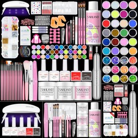 SAVILAND Acrylic Nail Kit with Drill: Professional Nail Kit Acrylic Set for Beginners with Everything Gel Polish U V Light Decorations for Home Salon Gift Set