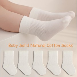 QIYIENDIAN 5 Pairs Toddler Crew Socks Soft Cotton Socks Elastic Baby Solid Colours Socks for Children Boys Girls, White