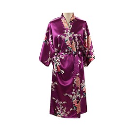 Max Hsuan Ladies Plus Loose Satin Kimono Robe Dressing Gown Wedding Bridesmaid Sleepwear Bathrobe UK Size 8-24 Purple