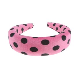 Womens Puffy Occasion Wedding Bridal Party Birthday Christmas Evening Wide 4cm Thick High Bump Padded Velvet Velour Hair Hairband Accessories Headband Alice Band (Fuchsia Black Polka Dot)