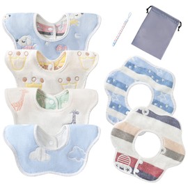 Comfort U Bibs for Babies, Girls, Boys, 12 Pieces/6 Piece Set, 6 Layers, 100% Cotton, Absorbent, Soft, Petal Shape, 360 Degree Bib, U-Shaped, Baby Apron, Adjustable Size, Meals, Baby Shower Gift, multicolor
