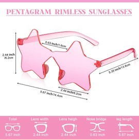 2 Pieces Star Shape Sunglasses Multicolor Rimless Party Glasses Fashion Star Oversized Fashion Sunglasses Eyewear for Women Men, Black