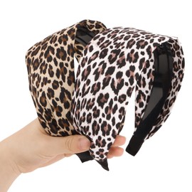 Luixenir 2 Pcs Leopard Print Headbands for Ladies Wide Fabric Hairbands Non Slip Hair Accessories for Women and Girls