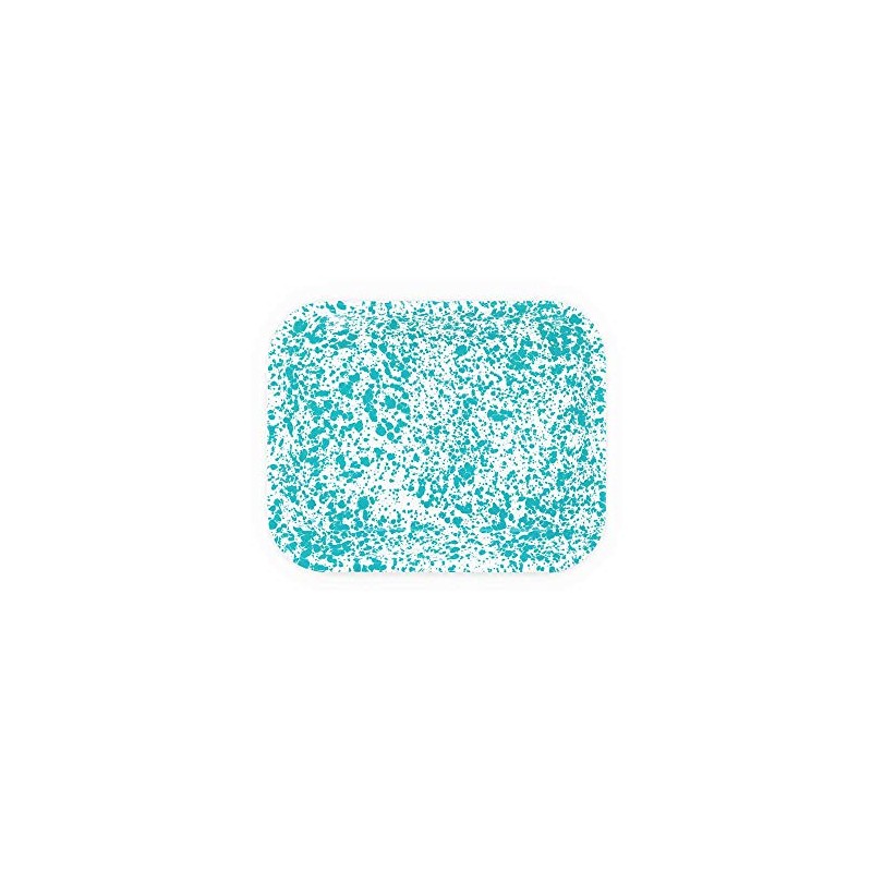 Enamelware Large Open Roaster, 13.5 x 10.75 inches, Turquoise/White Splatter