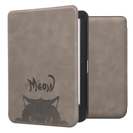 kwmobile Cover Compatible with Kobo Clara BW/Colour Cover - eReader Case - Meow Cat Grey/Black
