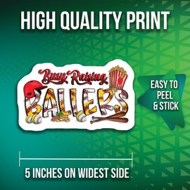 2-Pack Busy Raising Ballers Stickers - Baseball Mom Decal - Sports Fan Accessories - 5-Inch - PLDFS06346