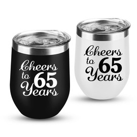65th Anniversary Wedding Gifts for Couple 65 Years Marriage Gifts for Wife Husband Parents Grandparents 2 Pack Wine Tumbler 12 OZ