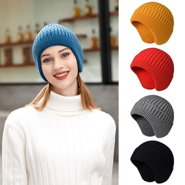 SUZALA Winter Hat with Ear Flaps, Breathable Knitted Beanie Hat for Men and Women, Head Warmer Beanies Outdoor Activities, Earflap-Black