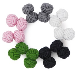 HONEY BEAR Silk Knot Fabric Cufflinks 5 Pairs Set for Mens/Womens Shirt Gift (Green Pink Black without box)
