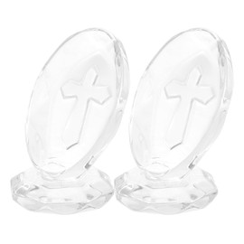 Abaodam Cross Decorations Desk Decorations Jesus Cross Figurine Crystal Ornament Standing Crucifix Cross Church Cross Ornament Small Statuette Stone Base Crystal Sculpture Home Ornament 2pcs