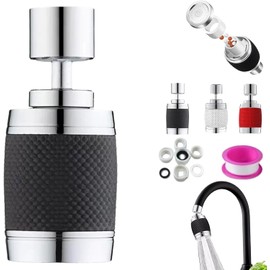 Splash Proof Booster Swivel Kitchen Filter Tap, Universal 360°Rotation Kitchen Faucets Nozzle with Filter, 3-Mode Adjustable Purifier Faucet Extender Sprayer for Kitchen & Bathroom Sink (Black)