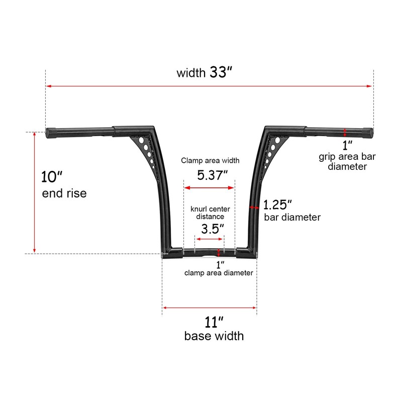 WSays Gloss Black 10" Rise Ape Hangers Handlebar 1-1/4" Diameter