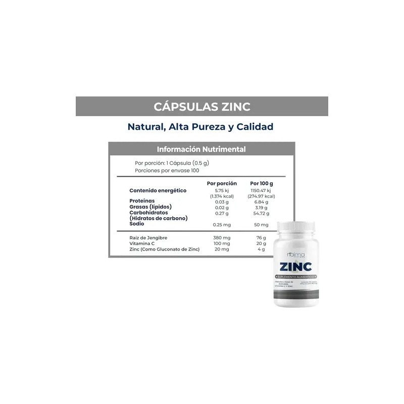 Naíma Zinc 500mg C/ Vitamina C y Jengibre 100 Cápsulas