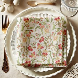 Vargottam Elegant Butterfly Garden Print on Beige Cotton Muslin Napkins - Set of 12, 20x20 Inches, Luxurious Self-Check Texture, Perfect for Upscale Dining, Weddings, and Events - Machine Washable