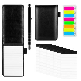 KUIZHEN Mini Notepad A7 Set, 12 Pieces Mini Notebook with 10 Replacement Pads, Mini Pocket Notepad, Black PU Leather Notebook Replacement Notepads for Outdoor Activities