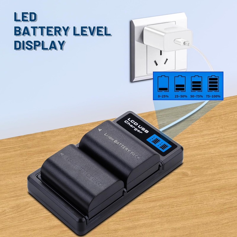 2-Pack LP-E6 LP-E6N Batteries with Dual Charger for Canon EOS