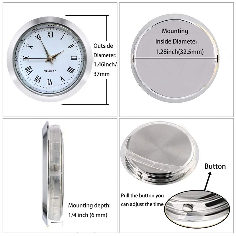 HILLHOME Mini Clock Insert 1 7/16 inch (37 mm) Round