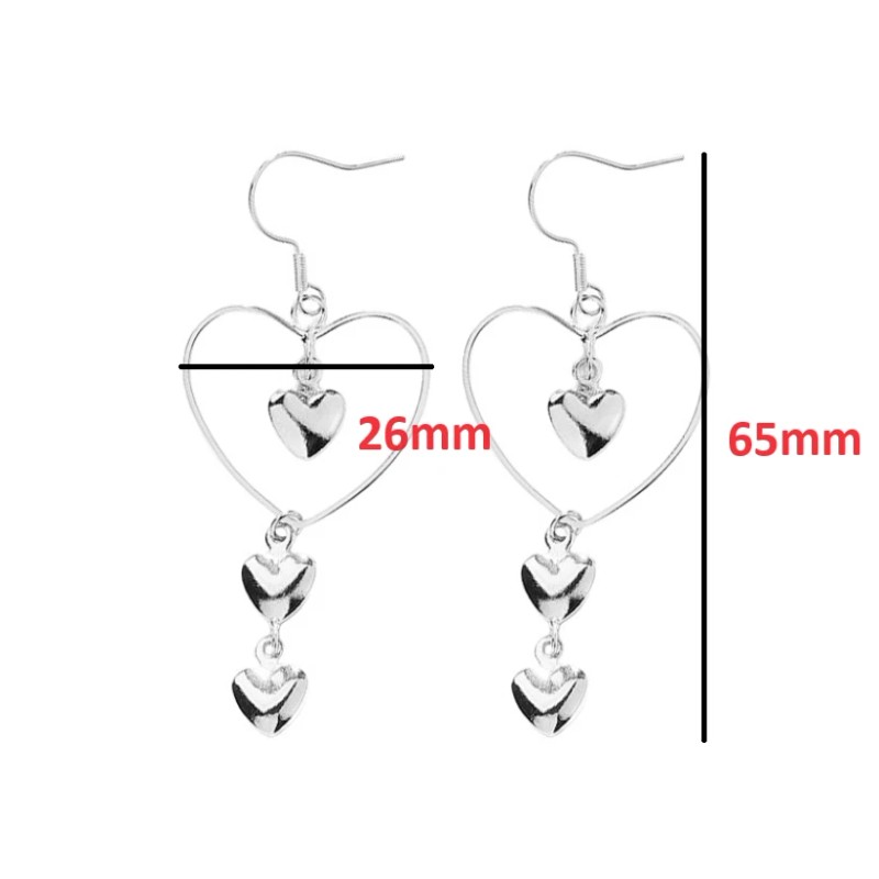 Women Girl Dangle Drop Big Heart Stud 925 Sterling Silver