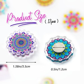Nuvretk 12PCS Mandala Fridge Magnets – Acrylic Refrigerator Magnets with Boho Designs, Strong Decorative Magnets for Kitchen, Whiteboard, or Locker