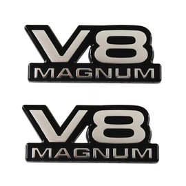 Door Side Emblem 3D Badge Logo Stickers Nameplate Replacement for 1994-2000 V8 Magnum 2Pcs (Chrome Black)