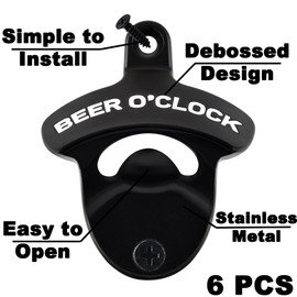HAIICEN Wall Mounted Bottle Opener Black White, BEER O'CLOCK Mounted Beer Bottle Cap Opener for Bar Cooler Poolside (6 PCS)
