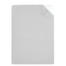AIMANE® Single Fitted Sheet 92 x 190 CM Non Iron Percale Easy Care Poly Cotton Single Size Fitted Bed Sheet Perfect for Single Size Mattress (Light Grey, Single)